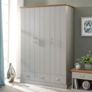 QDStores  Kendal Tall Wardrobe Grey 3 Doors 1 Shelf 3 Drawers