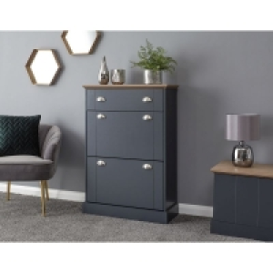 QDStores  Kendal Tall Shoe Storage Blue 2 Doors 2 Shelves 1 Drawer