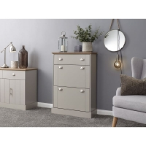 QDStores  Kendal Tall Shoe Storage Grey 2 Doors 2 Shelves 1 Drawer