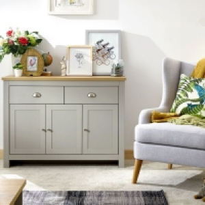 QDStores  Lancaster Large Sideboard Grey 3 Doors 2 Shelves 2 Drawers