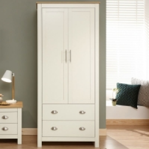 QDStores  Lancaster Tall Wardrobe Cream 2 Doors 2 Drawers