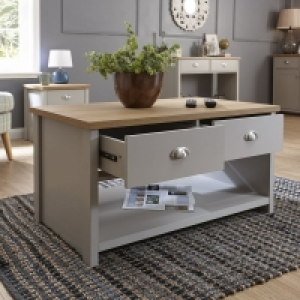 QDStores  Lancaster Coffee Table Grey 1 Shelf 2 Drawers