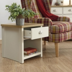 QDStores  Lancaster Side Table Cream 1 Shelf 1 Drawer