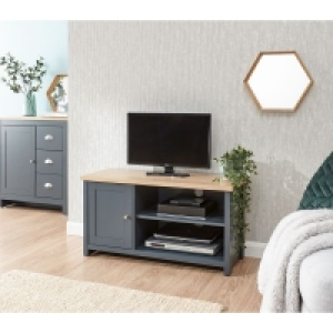 QDStores  Lancaster TV Unit Wood Blue 4 Shelves 1 Door
