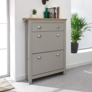QDStores  Lancaster Shoe Storage Grey & Oak 2 Door 1 Drawer