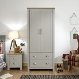 QDStores  Lancaster Tall Wardrobe Grey 2 Doors 2 Drawers