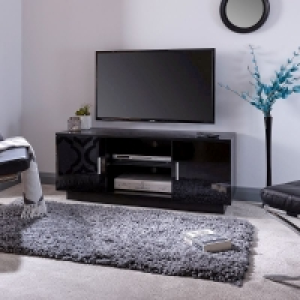 QDStores  Lima TV Unit Black 2 Shelves 2 Doors