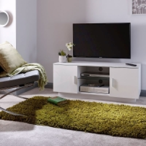 QDStores  Lima TV Unit White 2 Shelves 2 Doors