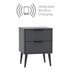 QDStores  Drayton Wireless Charger Side Table Black 2 Drawers
