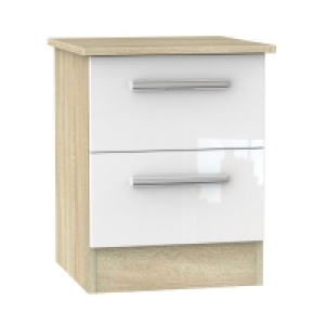 QDStores  Buxton Slim Bedside Table Natural & White 2 Drawers