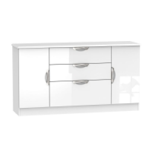 QDStores  Weybourne Large Cupboard White 2 Doors 3 Drawers