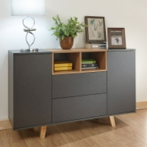 QDStores  Modena Large Sideboard Grey 2 Doors 2 Shelves 2 Drawers