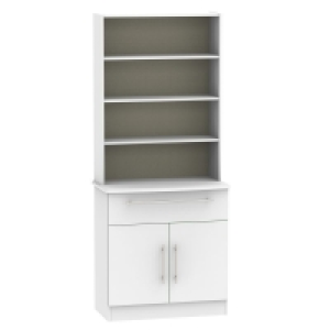 QDStores  Colby Tall Shelving Unit Grey 2 Doors 4 Shelves 1 Drawer