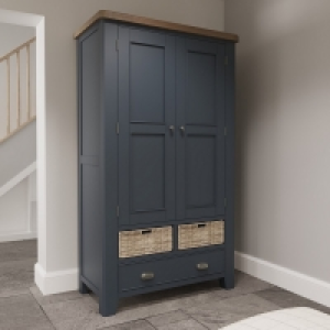 QDStores  Bondi Tall Cupboard Oak Blue 2 Doors 11 Shelves 5 Drawers