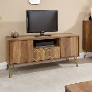 QDStores  Orleans TV Unit Natural 1 Shelf 1 Drawer 2 Doors