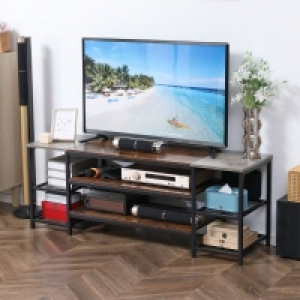 QDStores  Homcom Industrial-Style Open Shelf TV Stand - Brown