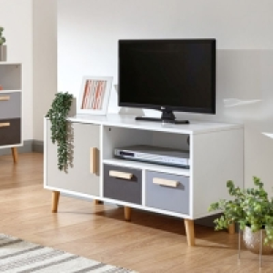 QDStores  Delta TV Unit White & Grey 1 Shelf 2 Drawers 1 Door