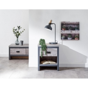 QDStores  Boston Bedside Table Metal & Wood Grey 1 Shelf 1 Drawer