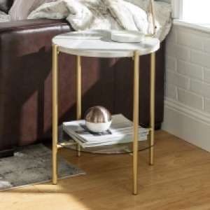 Deco Circular Side Table Gold and White 1 Shelf £29.99