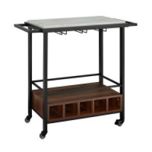Marbleiz Tall Bar Cart Metal & Wood Black & Brown 4 Shelves £44.99