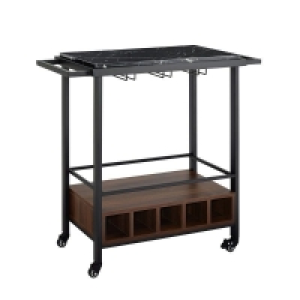 Marbleiz Tall Bar Cart Metal & Wood Black & Brown 1 Shelf £40.99