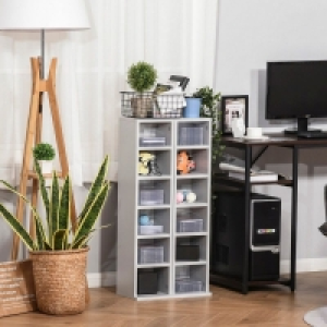 QDStores  Homcom 12-Shelf Tall Media Storage Unit - Grey