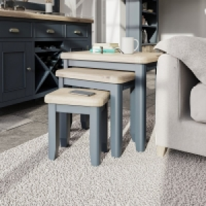 QDStores  3 Bondi Nest of Tables Oak Blue