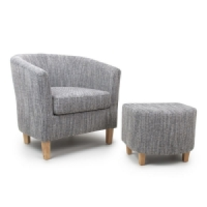 QDStores  Classic Tub Armchair And Stool Set Grey Tweed