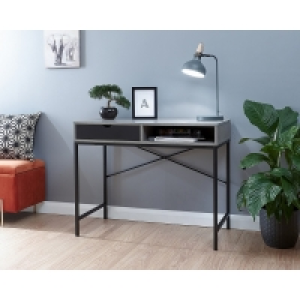 QDStores  Telford Console Table Metal & Wood Grey 1 Shelf 1 Drawer