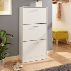 QDStores  Stirling Tall Shoe Storage White 3 Doors 3 Shelves
