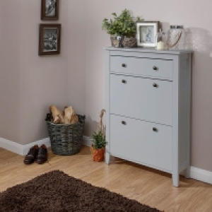 QDStores  Hattie Tall Shoe Storage Grey 2 Doors 1 Drawer