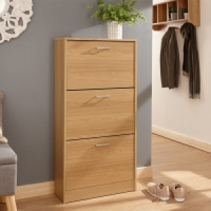 QDStores  Stirling Tall Shoe Storage Natural 3 Doors 3 Shelves
