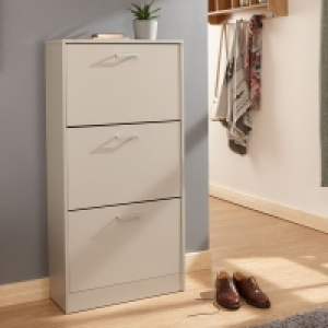 QDStores  Stirling Tall Shoe Storage Grey 3 Doors 3 Shelves