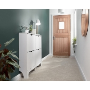 QDStores  Narrow Large Shoe Storage White 4 Doors 4 Shelves