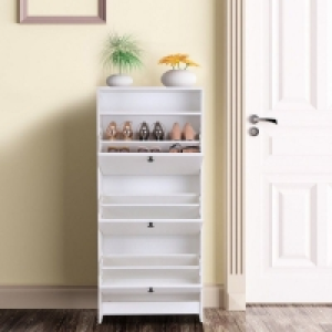 QDStores  Homcom Three-Tipping Drawer Shoe Storage Cabinet - White
