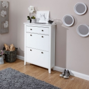 QDStores  Hattie Tall Shoe Storage White 2 Doors 1 Drawer