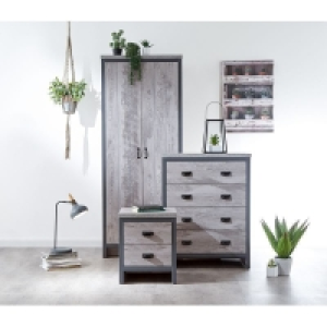 QDStores  Boston 3 Piece Bedroom Furniture Set Metal & Wood Grey