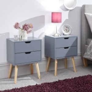 QDStores  2 Nyborg Bedside Tables Dark Grey 2 Drawers