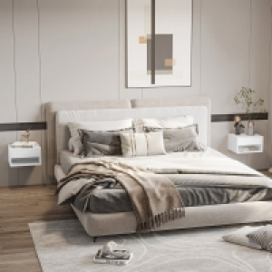 QDStores  Homcom Set of Two Floating Bedside Tables - High Gloss White
