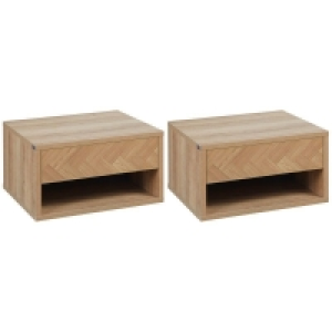 QDStores  Homcom Set of Two Floating Bedside Tables - Wood-Effect