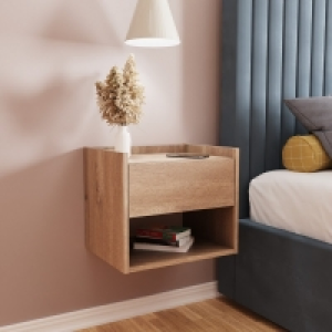 QDStores  2 Harmony Bedside Tables Natural 1 Shelf 1 Drawer