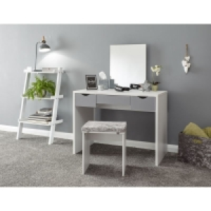 QDStores  Elizabeth Tall Dressing Table White & Grey 3 Drawers