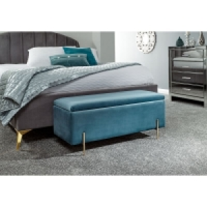 QDStores  Mystica Large Ottoman Wood & Fabric Blue 1 Door