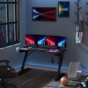 QDStores  Homcom Racing Style Gaming Desk with LED Lights