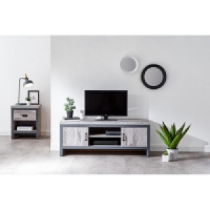 QDStores  Boston TV Unit Metal & Wood Grey 2 Shelves 2 Doors