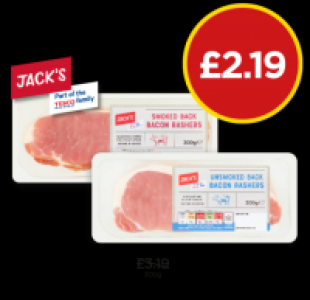 Smoked Back Bacon Rashers, Unsmoked &pound;2.19