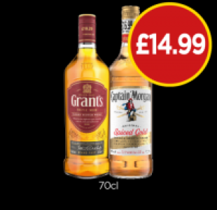 Budgens  Grants Scotch Whiskey, Captain Morgan Spiced Gold