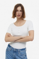 HM  Ribbed, button-placket T-shirt