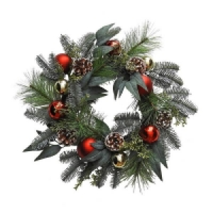 Natural Red & Gold Bauble Christmas Wreath - 50cm
