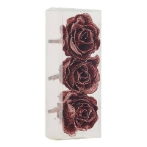 Pink Rose with Clip Christmas Tree Decorations - Pack of 3